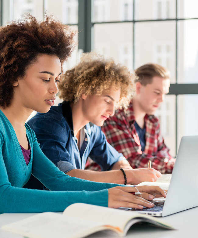Online-Umschulung Teilnehmende lernen in einer Online-Umschulung